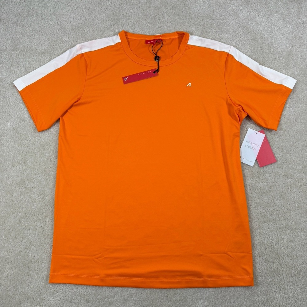 NWT REDVANLY Lafayette Tee Mens Large Tangelo Orange White Stripe PUREpoly R2435